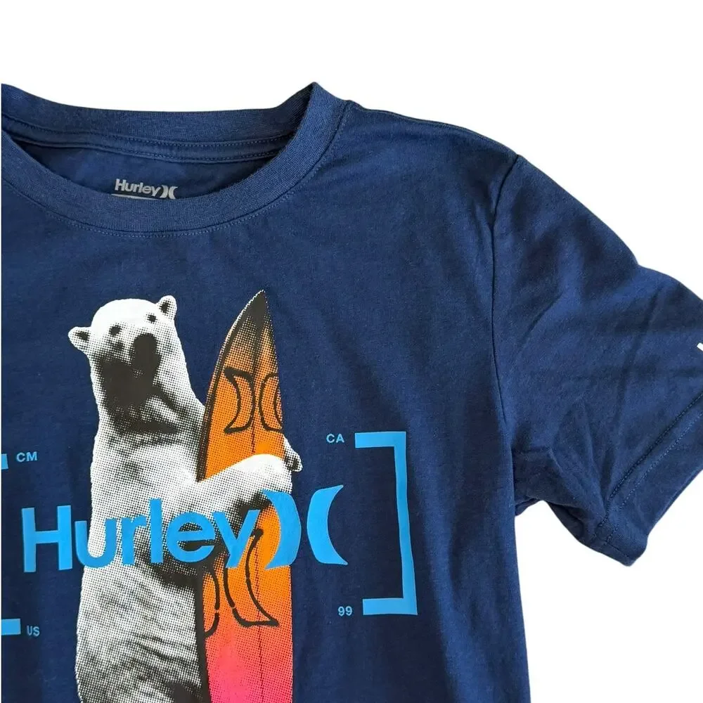 HURLEY Boys Polar Bear Navy Tee Size Medium 10-12y